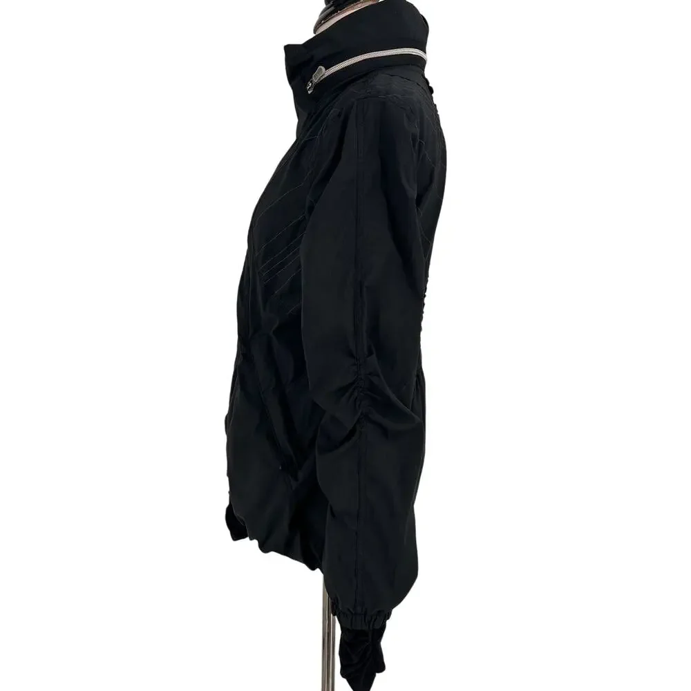 Lululemon Black Nylon Zip Up Ruched Back Detail Jacket Size 6